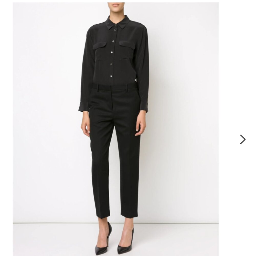 Equipment Femme Signature Silk Long Sleeve Shirt - Charcoal Black |  Size: S